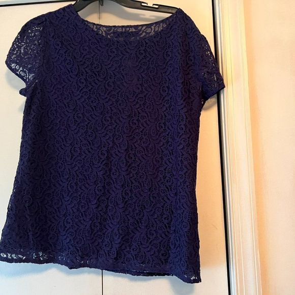 Ann Taylor LOFT Royal Blue Lace Blouse with Sequin Disks - Fully Lined - Medium - Picture 4 of 5